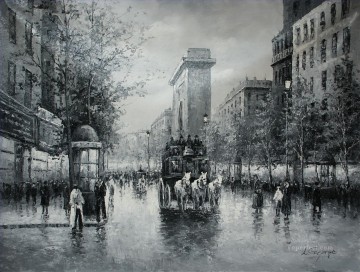 monochrome black white Painting - black and white carriage on street black and white
